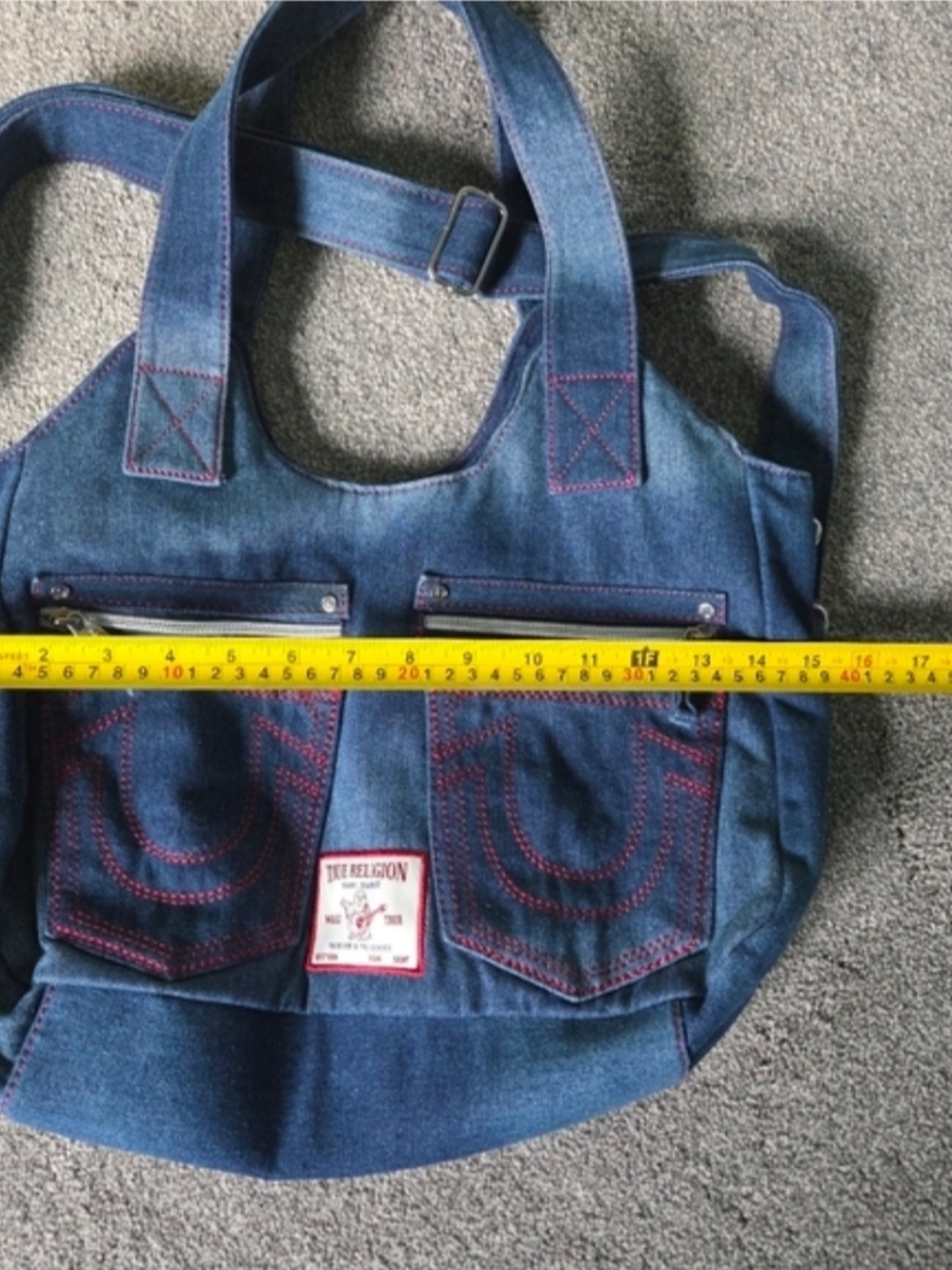 True Religion Denim Shoulder Bag with Pink Stitching - Picture 8 of 10